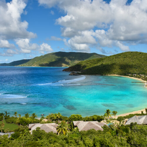 Aerial view of Rosewood Little Dix Bay in the British Virgin Islands. Brightspot incentive travel program, president's club trip.