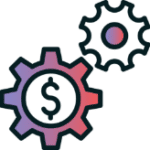 Two interlocking gears, one with a dollar sign, symbolizing the connection between finance and business processes—ideal for illustrating an incentive program or meeting focused on travel and rewards.