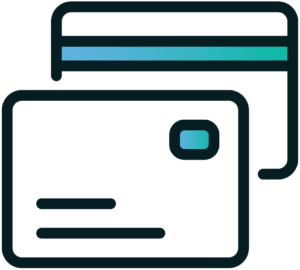 Simple icon illustration of two credit or debit cards, one placed behind the other, with a blue stripe on the top card—perfect for representing an incentive program.