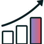 A bar chart with three ascending bars and an upward arrow, illustrating growth or increasing trends in meeting and incentive travel activities.