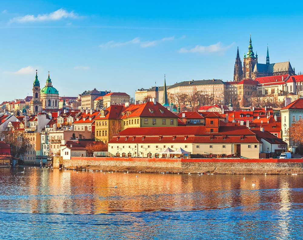 Old Town Prague buildings along water